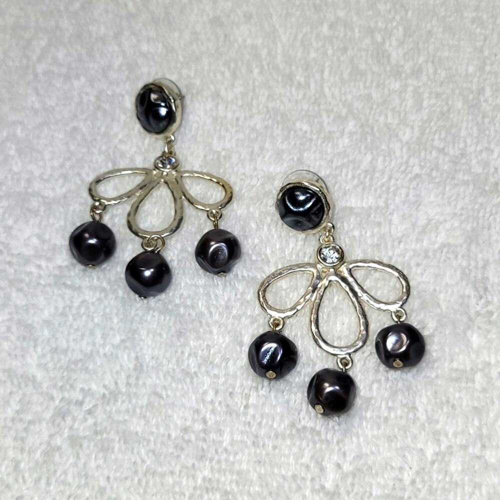 Slate Gray Beaded Silver Statement Dangle Earrings - image 6